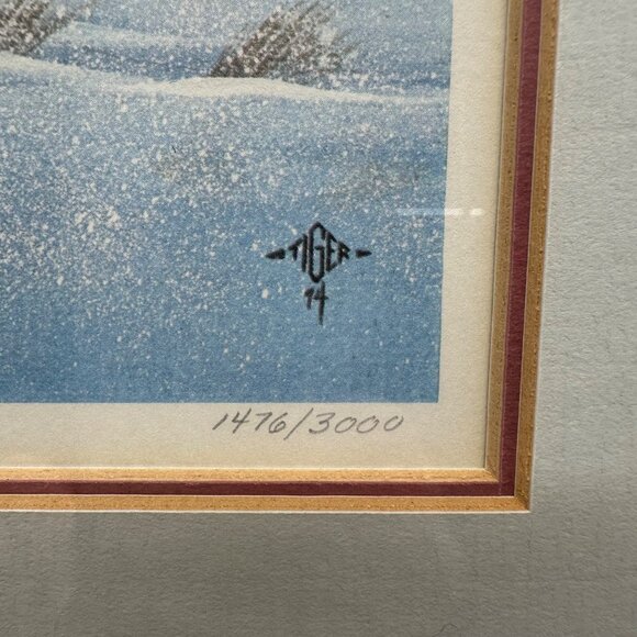 Vintage Johnny Tiger Jr Signed Sky Fox Print Framed 1974 Winter Scene 1476/3000 - Picture 5 of 10